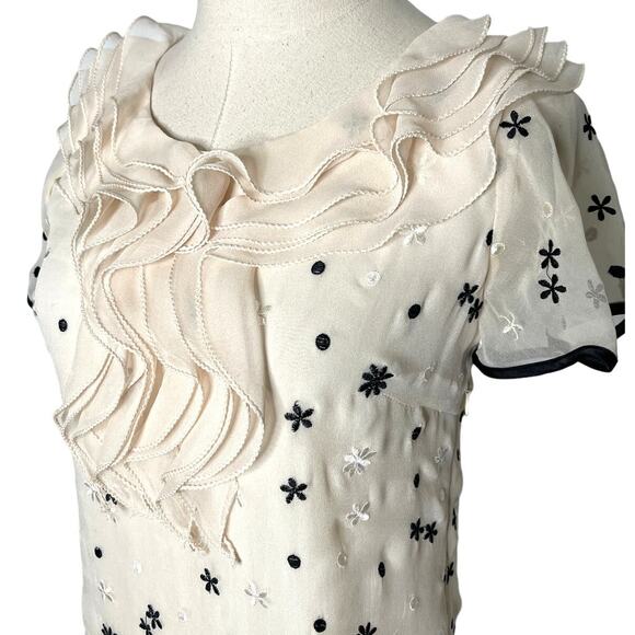 Anthropologie 4 Embroidered 100% Silk Sheath Dress 1940s Vintage Style Cream - Picture 5 of 8